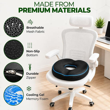 AnboCare Donut Gel Sitting Pillow - Orthopedic Memory Foam for Tailbone Pain, Hemorrhoid, Bed Sores, Postpartum, Prostate, Coccyx & Sciatica Pain