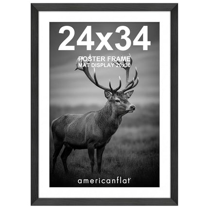 Americanflat 24x34 Poster Frame - Matted to 20x30 - Engineered Wood - Black