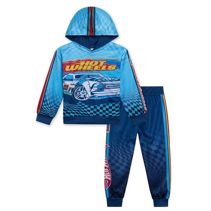 Hot Wheels Toddler Boys Fleece Pullover Hoodie and Jogger Pants Outfit Set Blue 3T