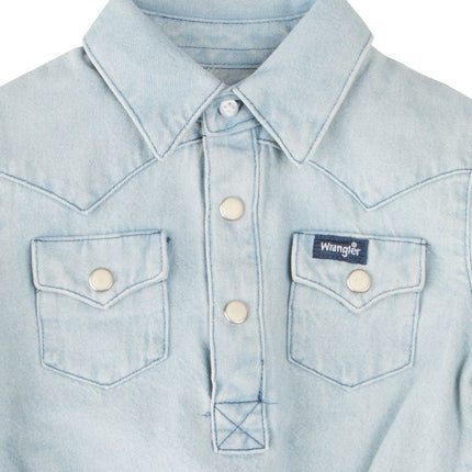 Wrangler Baby Boys Long Sleeve Denim Bodysuit, Faded Blue, 3-6 MO