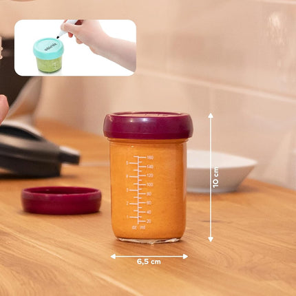 Babymoov Glass Babybols, Set of 4 x 220 ml Food Storage Containers - Airtight & Rewritable Lids