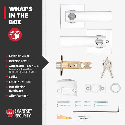 Kwikset Breton Entry Door Handle with Lock and Key, Secure Keyed Reversible Lever Exterior, Doorlock, for Front Entrance and Bedrooms, Polished Chrome, Pick Resistant Smartkey Rekey Security