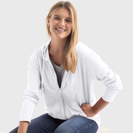 Hanes Women's Jersey Full Zip Hoodie, White, X-Large