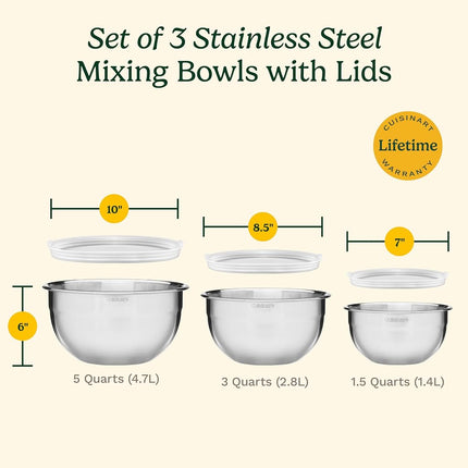 Cuisinart CTG-00-SMB Stainless Steel Mixing Bowls with Lids, 3 Piece