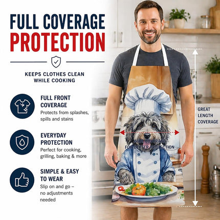 Caroline's Treasures Bergamasque Chien de Berger Le Tablier de Chef Cuisine Serveur Cuisson Artisanat Jardinage pour Adultes Femmes Hommes, Unisexe, Grand, Multicolore