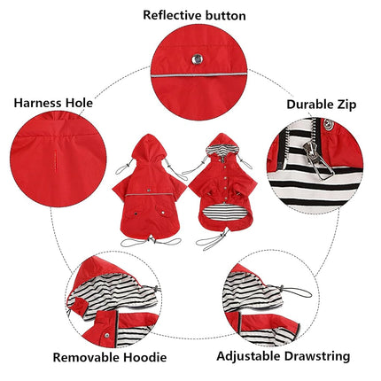 Morezi Dog Zip Up Dog Raincoat, Dog Clothes, Dog Vest with Reflective, Rain/Water Resistant, Adjustable Drawstring, Removable Hood, Stylish Premium - Red - XXL