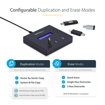 StarTech 1:2 Standalone USB Flash Drive Duplicator Eraser, 1.5GB/min, LCD