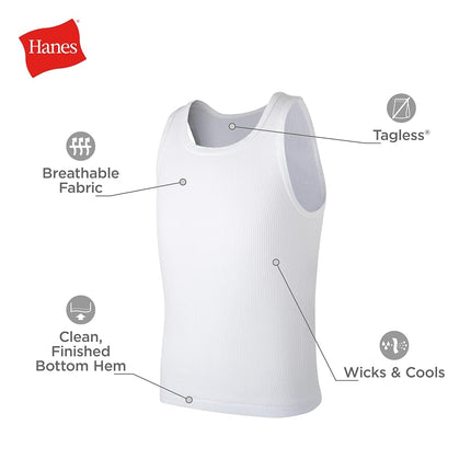 Hanes Boys EcoSmart Cotton Tank Undershirt 5-Pack, White - 10 Pack, Large