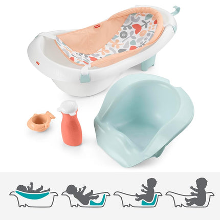 Fisher-Price Baby and Toddler Bathtub 4-in-1 with Removable Baby Seat and 2 Toys, Summer Blossoms