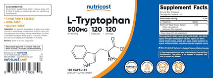 Nutricost L-Tryptophan 500Mg, 120 Capsules