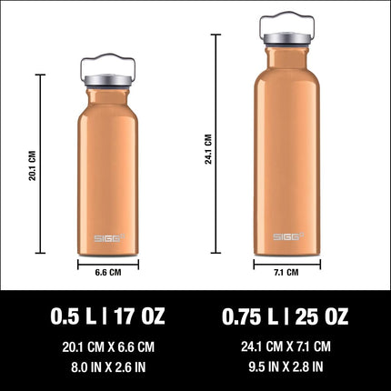 Sigg - Aluminium Water Bottle - Original Copper - Climate Neutral Certified - Suitable For Carbonated Beverages - Leakproof - Lightweight - BPA Free - 0.5 L