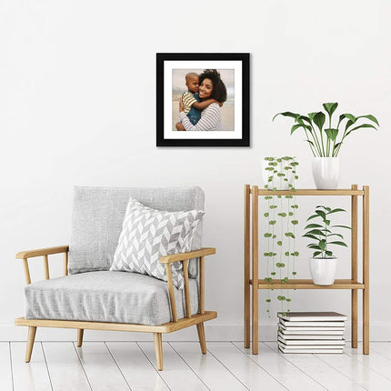 Americanflat 12x12 Picture Frame with Shatter-Resistant Glass - Use as 8x8 Frame with Mat or 12x12 Frame Without Mat - Signature Collection - Photo Frame for Wall Display - Black