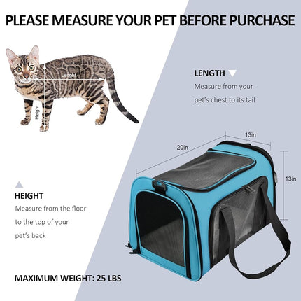 Henkelion Large Cat Carrier for Large Cats Dogs Puppies up to 25Lbs, Blue, Soft Sided, Collapsible, Daily Travel, Car, Pet Hospital