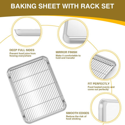 Wildone Baking Sheet with Cooling Rack Set, Set of 6 (3 Sheets + 3 Racks), Stainless Steel Cookie Sheet Baking Pan with Cooling Rack, Non Toxic & Heavy Duty & Easy Clean 16 * 12 * 9 Silver