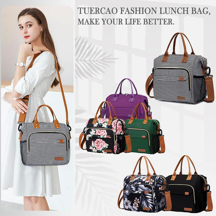 Insulated Lunch Bag - Large Portable Cooler Lunch Box for Office Work School Picnic Beach Workout - Reusable Freezable Tote Lunch Bag Organizer with Adjustable Shoulder Strap for Women Men Adult