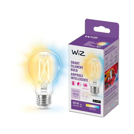 WiZ Clear 60W A19 Adjustable White Filament LED Smart Bulb - Pack of 1 - E26, Indoor - Connects to Your Existing Wi-Fi - Voice or App Control + Motion Activate - Bullet Compatible