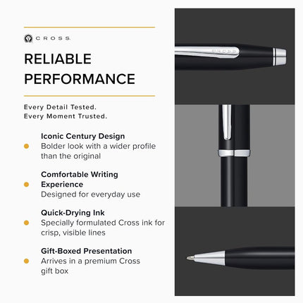 Cross Century II Black Lacquer-Chrome Plated Appointments Ballpoint Pen