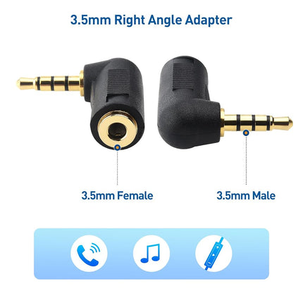 Cable Matters 2-Pack TRRS Right Angle 3.5mm Adapter in Black (3.5mm Right Angle Adapter, 90 Degree Audio Converter)