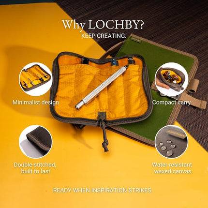 LOCHBY® Quattro | Slim and Elegant Pen Pouch, Durable Waxed Canvas, Lightly Padded for Fountain Pen and Mechanical Pencil, Compact Design Holds 4 Pens, for Everyday Carry, Travel and Creative Artists