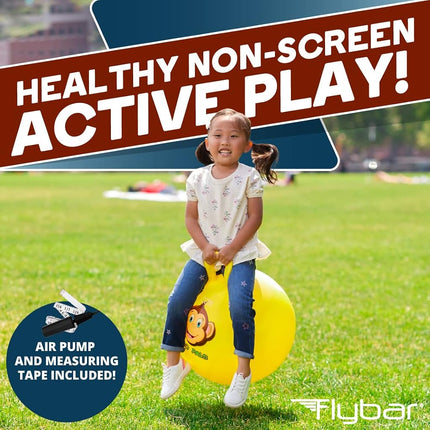Flybar Hopper Ball for Kids, Inflatable Bouncy Ride-On Ball w/Handle for Indoor & Outdoor Active Play, Includes Pump, Jump Toy for Boys & Girls, Supports Up to 165 lbs, Ages 3+, 18-Inch, Small