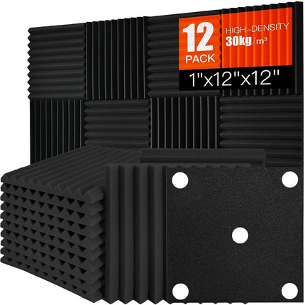 Acoustic Foam Panels 12 Pack 1" x 12"x 12" High De