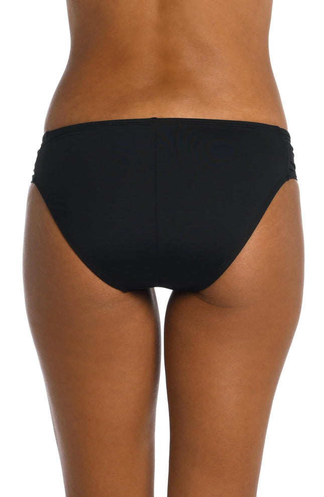 Bas de maillot de bain hipster La Blanca Island Goddess froncé sur les côtés pour femme, noir, taille 8