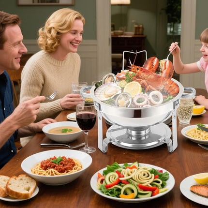 Elegant Silver Chafing Dishes for Buffet 4 Pack, 5QT Stainless Steel Food Warmers - Secure Packaging, Easy Assembly & Smooth Edges for Safe Serving at Parties, Catering, Weddings