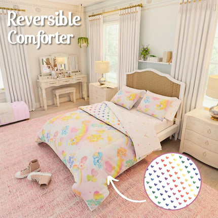 Franco Collectibles Care Bears Classic Retro Rainbow Bedding 7 Piece Super Soft Comforter and Sheet Set with Sham, Full, (100% Official Licensed Product)