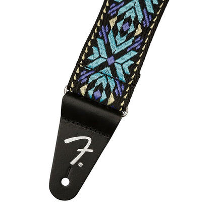 Fender Pasadena Woven Guitar Strap, 2" wide Polyester with Nylon Backing and Leather Ends, Blue Snowflake