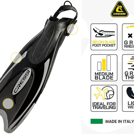 Cressi Palau Fins - Adult and Child Adjustable Diving, Apnea and Snorkelling Flippers Fins, Black/Yellow, UK 10/12 - EU L/XL 44/47