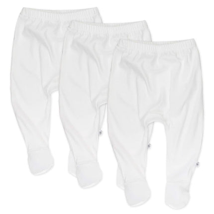 HonestBaby Pantalones con pies, paquete de 3, ajuste holgado, con tiro elástico, 100 % algodón orgánico para bebés, niños, niñas, unisex, blanco brillante, prematuro