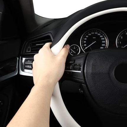 Microfiber Leather 15" Universal Fit Car Steering Wheel Cover, Elastic Nonslip Breathable and Odorless, Black & White