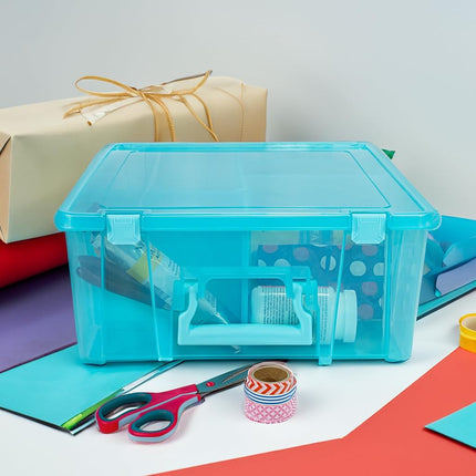 ArtBin Super Satchel Double Deep, Portable Art & Craft Organizer with Handle, [1] Plastic Storage Case, Aqua Mist, Polypropylene