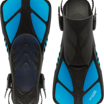 CRESSI Fins Bonete Translucent Azure S/M - Adult Short Adjustable Swim Fins with Ultra Resistant Buckles, Very Light, deal for Traveling, Translucent Azure, S/M