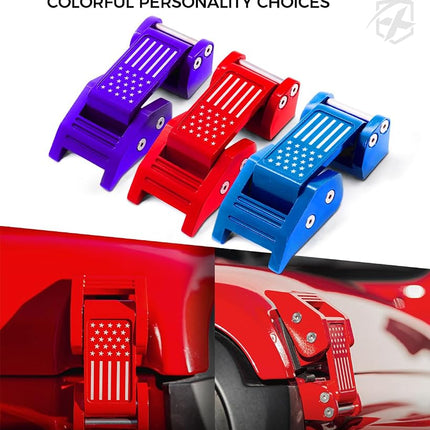 Xprite Aluminum Red Hood Latches with U.S. Flag, Adjustable Hood Latch Catches Kit Compatible with Jeep Wrangler JK JKU 2007-2018 & Jeep Wrangler JL JLU 2018-2021 Gladiator JT