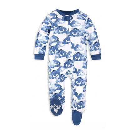 Burt's Bees Baby Baby Girls' Sleep & Play, Organic One-Piece Romper-Jumpsuit PJ, Zip Front Footed Pajama Footie, Moonlight Clouds, Newborn