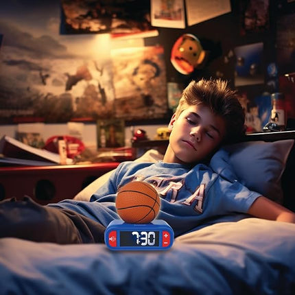 LEXIBOOK Basketball Night Light Alarm Clock, Sounds & Melodies, Backlit LCD Display, Bright, Snooze, Blue/Orange