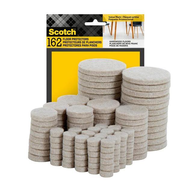 Scotch SurfaceProtection SP845 Brand Felt 3M, for Protecting Linoleum Floors, Round, Beige, Assorted Sizes, 162 Pads/Pack
