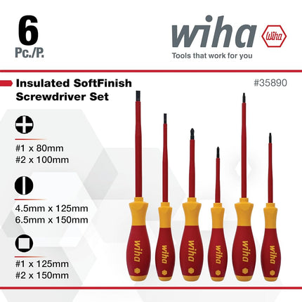 Wiha 35890 Insulated Screwdrivers 6 Piece Set