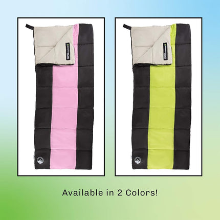 Wakeman Outdoors Kids Sleeping Bag-Lightweight, Carrying Bag with Compression Straps-for Camping, Backpacking, and Sleepovers (Neon Green/Black)