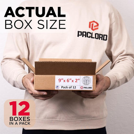 Paclord 12 Pack Small Cardboard Boxes - 9" L x 6" W x 2" H - USA Made Packaging Boxes for Moving House Shipping Storage - USPS, UPS, FedEx Approved