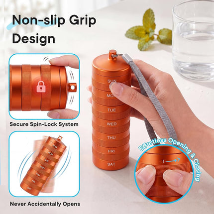 Weekly Metal Pill Organizer 2 Times a Day, Waterproof Travel Pill Case