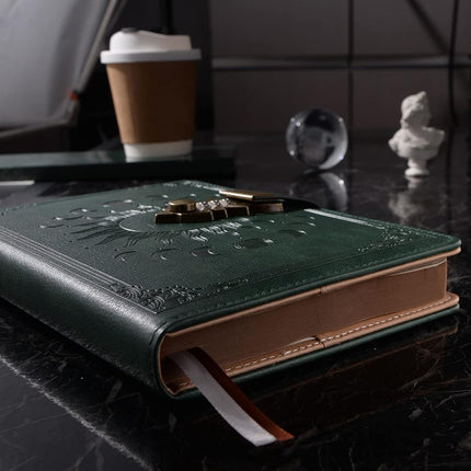 Lockable Journal with Pen, A5 240 Pages Lock Diary, Vintage Edge, Refillable, Inner Pocket, Leather Hardcover (8.5 × 5.9inch) Dark Green