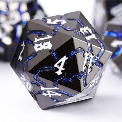 Metal Dice for DND - Ancient Cracked - Black Blue 
