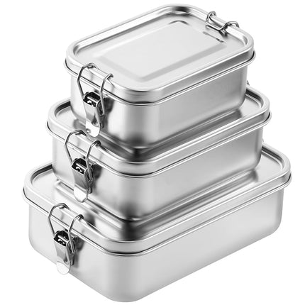 Umigy 3 Pcs Stainless Steel Food Containers 550/850/1000ml Metal Bento Lunch Box Stainless Steel Food Storage Containers, Lockable Clips to Leak Proof, Reusable Dishwasher Snack Boxes for Work