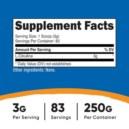 Nutricost Pure L-Citrulline (Base) Powder 250 Grams
