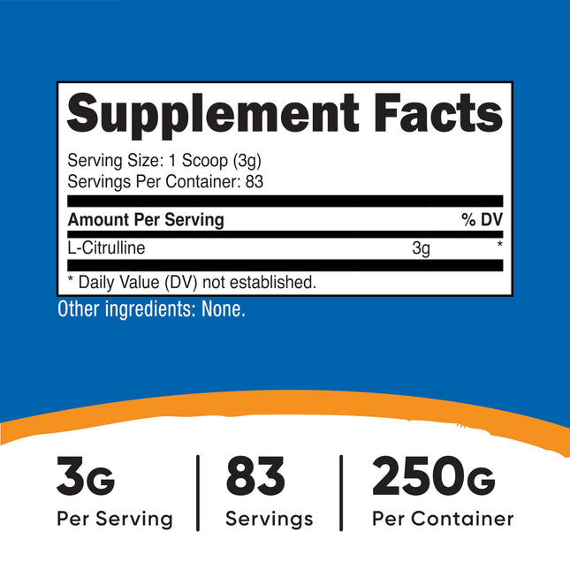 Nutricost Pure L-Citrulline (Base) Powder 250 Grams