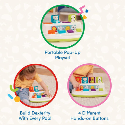 Battat Pop-Up Pals, Cause-and-Effect Pop-Up Animal Toy, Toddler, 4 Pals