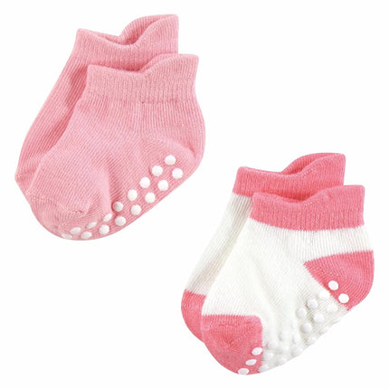 Hudson Baby Unisex Baby Non-Skid No-Show Socks, Pink Green, 12-24 Months