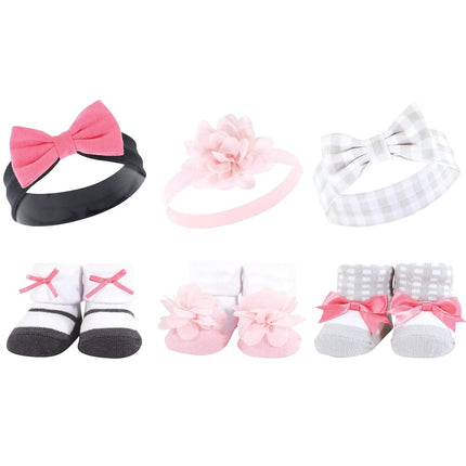 Hudson Baby Set de regalo de diadema y calcetines para bebé niña, rosa carbón, 1 unidad (paquete de 3)